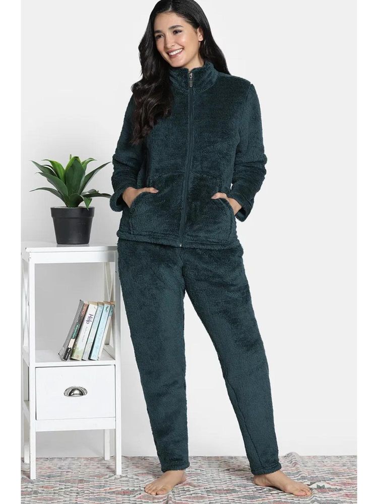 Zivame Women Green Polyester Solid Jacket with Pyjama-picture-26