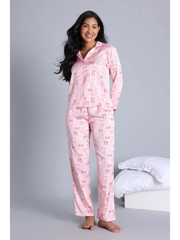 Zivame Women Pink Satin Printed Top with Pyjama-picture-11