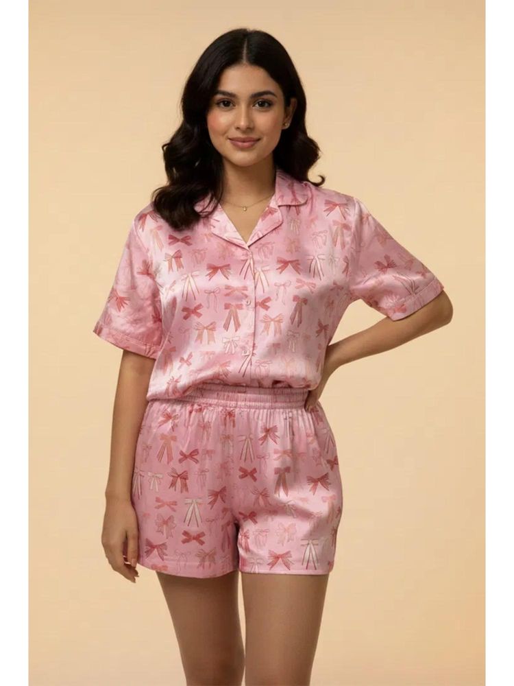 Zivame Women Pink Satin Printed Top with Shorts-picture-11