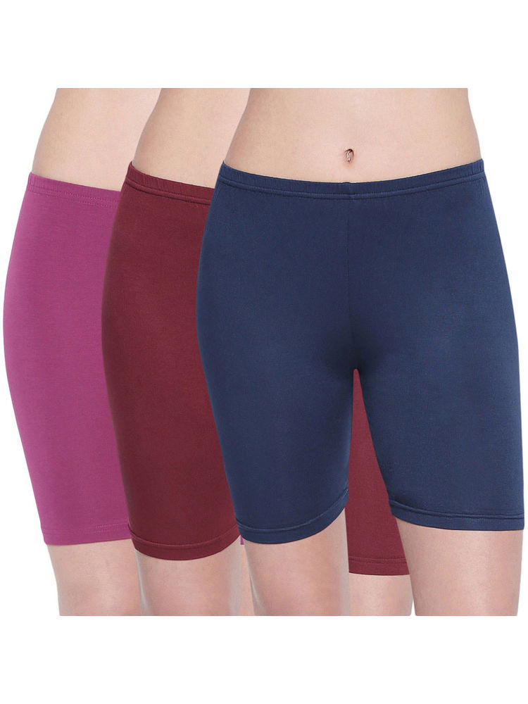 BODYCARE Pack of 3 Cycling shorts - Multi-Color-picture-12