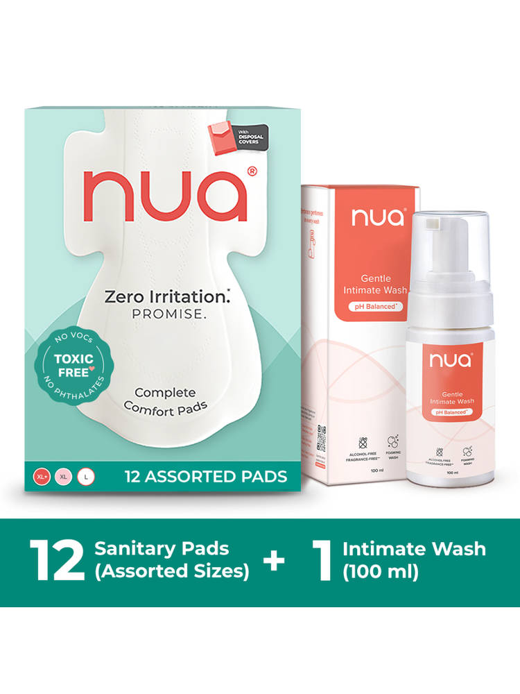 Nua Period Combo - Ultra Thin Sanitary Pads (3 Xl, 5l, 4r) + Intimate Wash (100ml)
