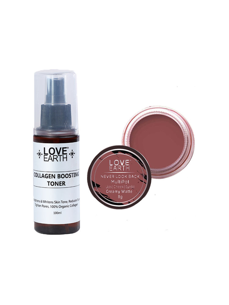 Love Earth Lip Tint & Cheek Tint Never Look Back + Collagen Boosting Toner