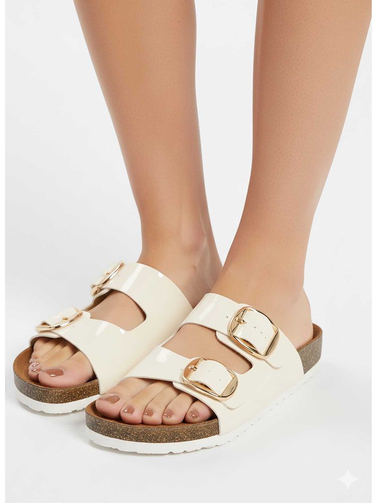 LYDC LONDON Women White Pu Slip On Sandals-picture-27