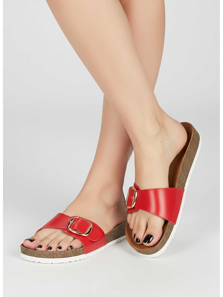 LYDC LONDON Women Red Pu Slip On Sandals-image-16