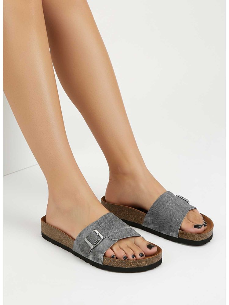 LYDC LONDON Women Grey Pu Slip On Sandals-image-24