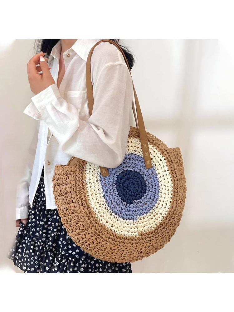NFI Essentials Multi-Color Ethnic Knitted Straw Wicker Woven Design Handmade Hobo Beach Handbag-picture-11