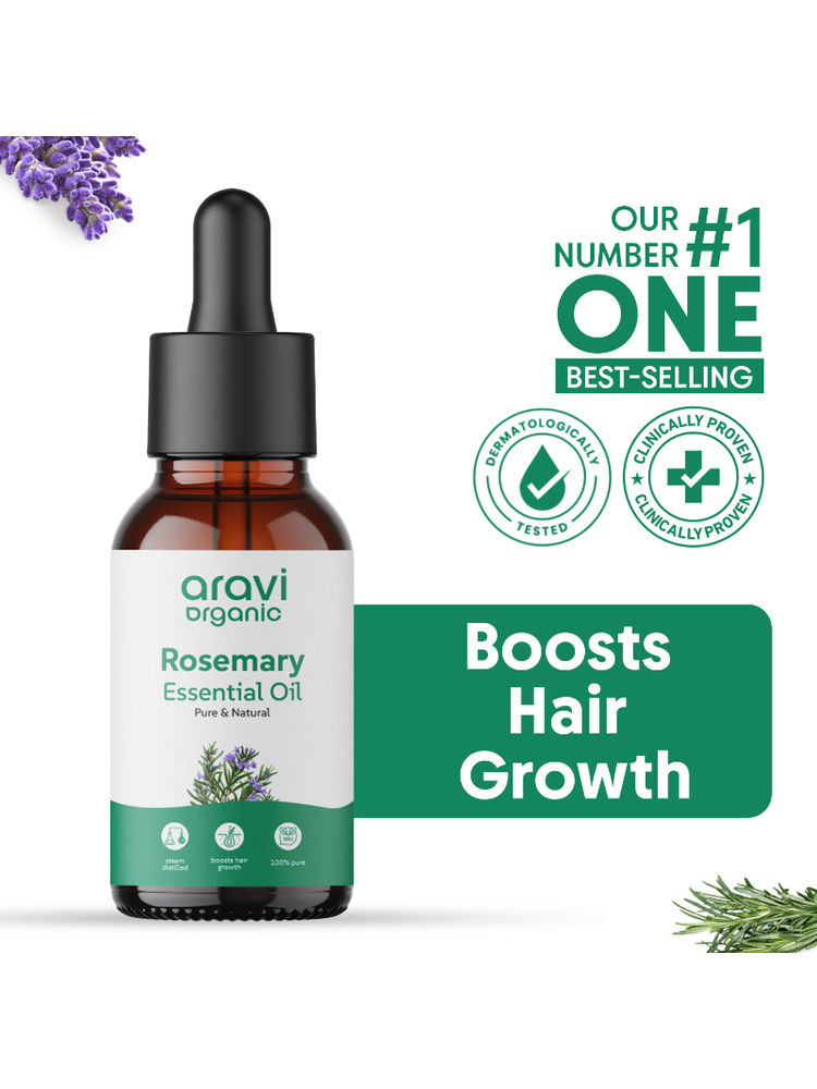 Aravi Organic Rosemary Essential Oil For Hair Growth & Longer Hair - 100% Pure & Natural