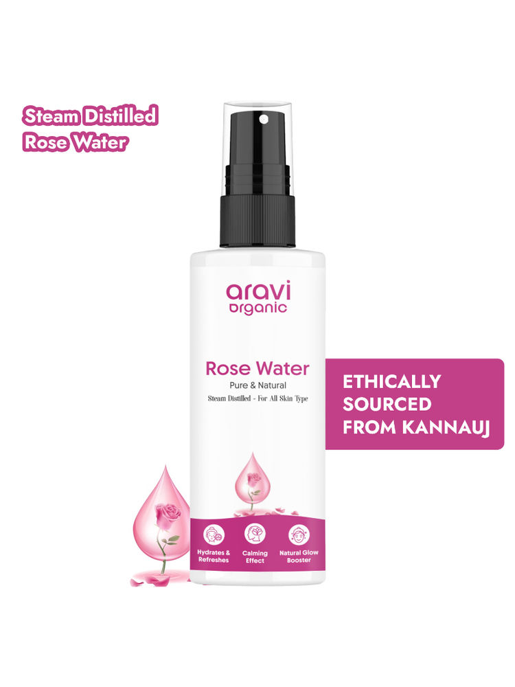 Aravi Organic Pure & Natural Rose Water Steam Distilled Face Spray Toner For Skin & Hair