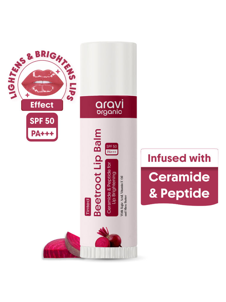 Aravi Organic Beetroot Tinted Lip Balm With SPF 50 PA+++ - Kojic Acid & Peptide For Lip Brightening-image-2