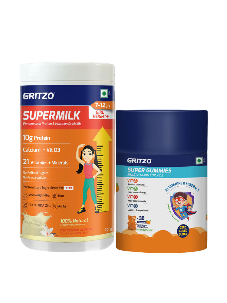 Gritzo Supermilk Girl Height+ 7-12Y 10G Protein (Creamy Vanilla 400g) & Super Gummies (Orange)-picture-44