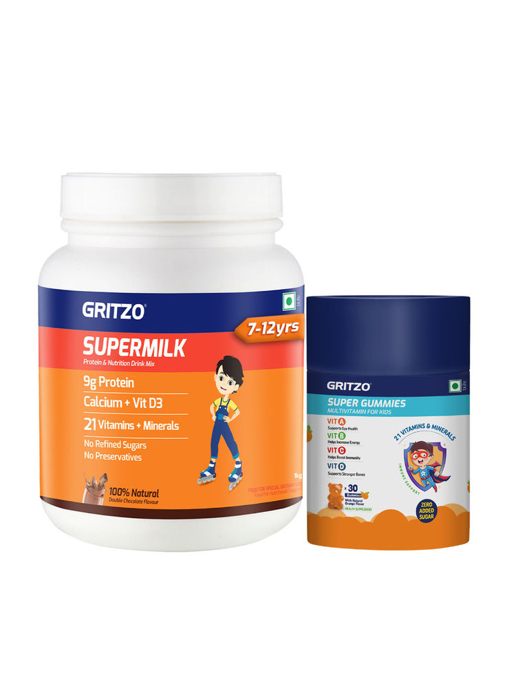 Gritzo Supermilk Daily Nutrition (7-12Y Young Athlete) (Double Chocolate, 1Kg) & Gummies (Orange)-picture-38