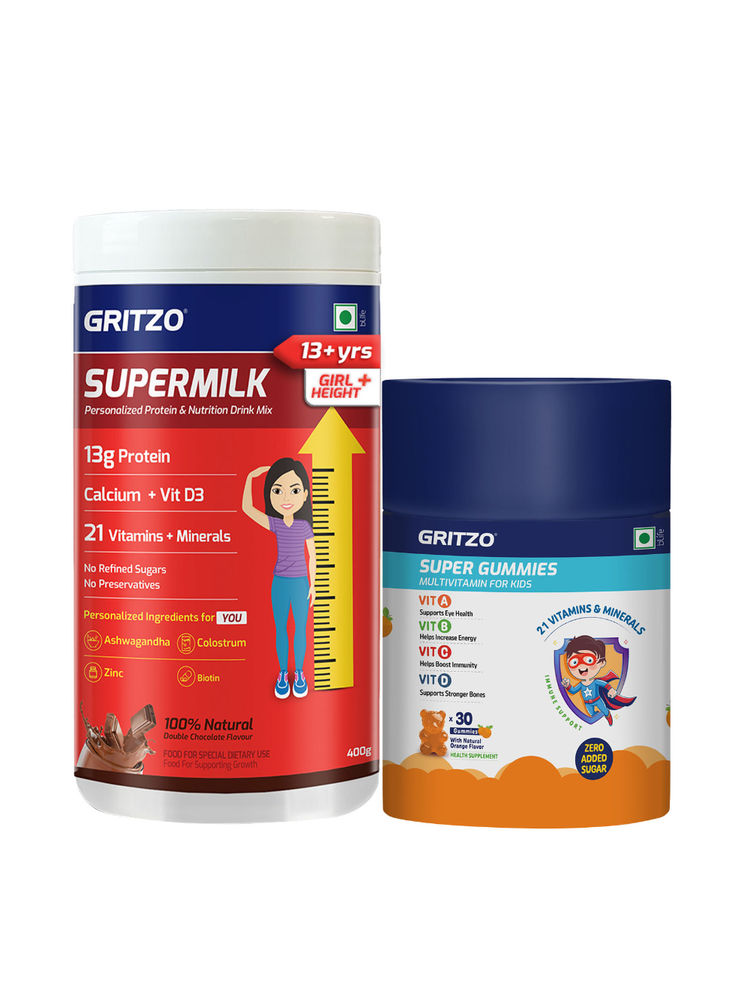 Gritzo Supermilk Height+ (13+ Girls),13G Protein (Chocolate, 400 G) & Super Gummies (Orange)-picture-20