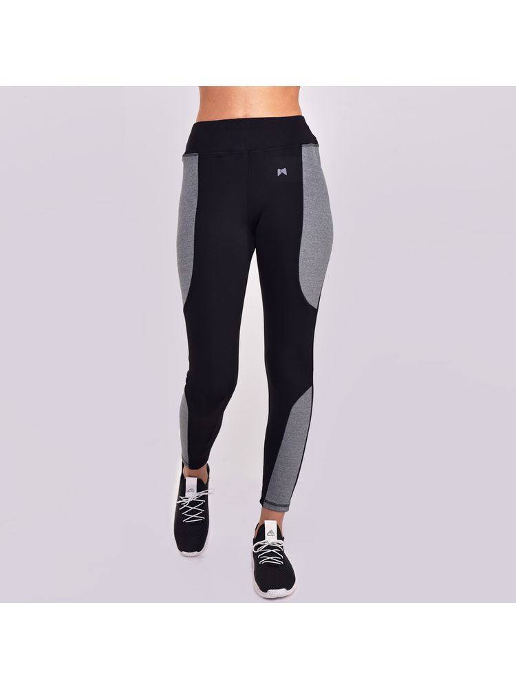 Muscle Torque Women Gym/Yoga Tight - Black With Grey Melange Panels At Side & Bottom-picture-11