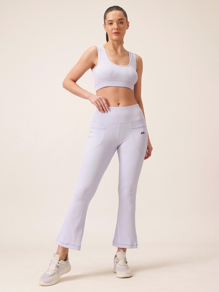 Clovia Mid-Waist Ribbed Yoga Pants and Medium Impact Sports Bra with Removable Cups-image-26