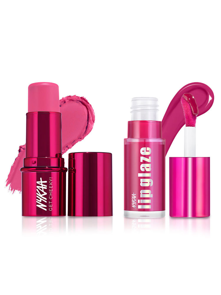 Nykaa Cosmetics Summer Glow Combo Blush Stick & Lip Glaze Oil - Pink Passion & Pink Meringue-image-45