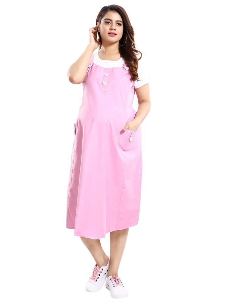 Mamma's Maternity Women Blush Pink Cotton Solid Maternity Feeding Dress-picture-25