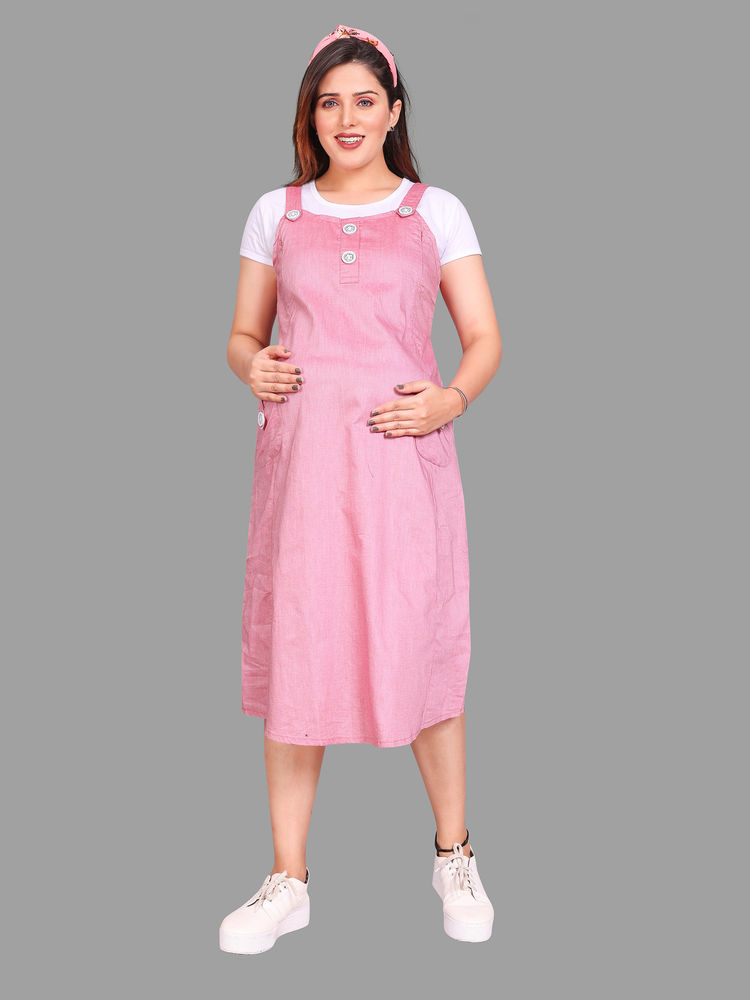 Mamma's Maternity Women Baby Pink Cotton Solid Maternity Feeding Dress-picture-24