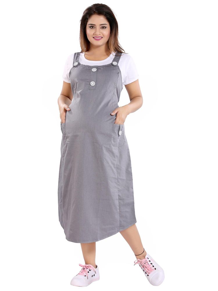 Mamma's Maternity Women Grey Cotton Solid Maternity Feeding Dress-picture-23