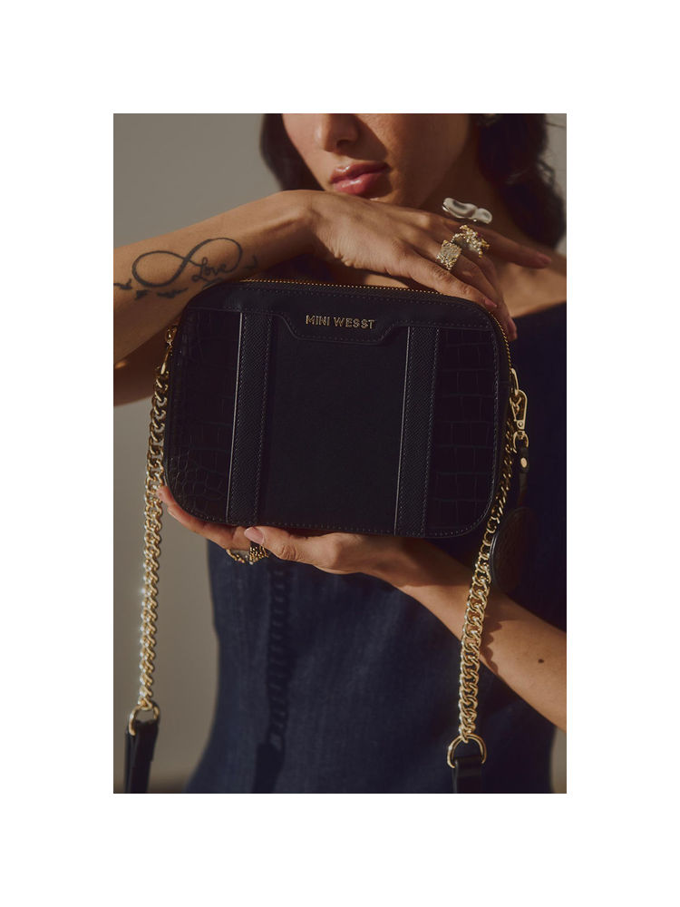 MINI WEST LONDON Black Milano Classic Crossbody Bag with Pouch-picture-16