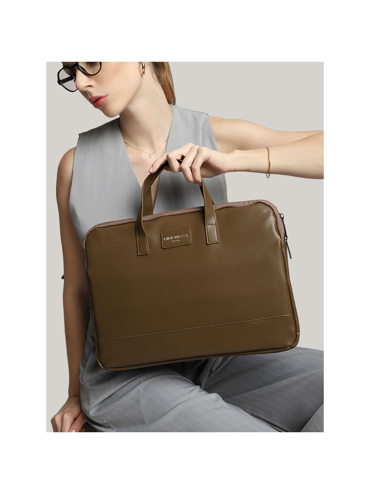 MINI WEST LONDON Brown Burbon Whiskey Laptop Bag with Pouch