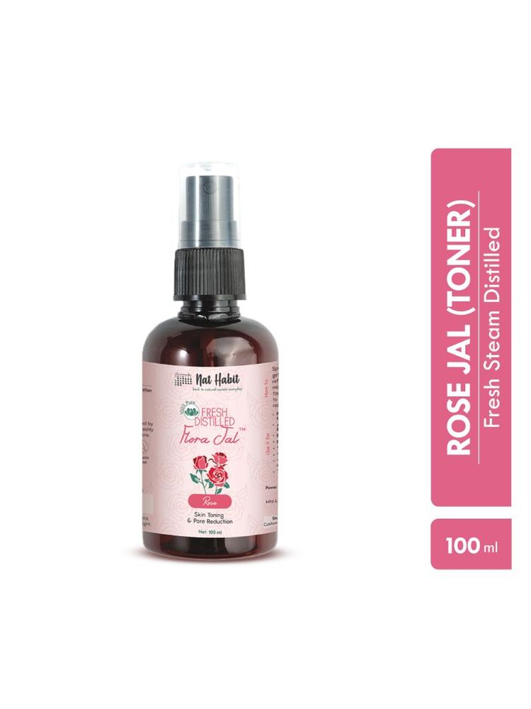 Nat Habit Gulab Jal 100% Pure Rose Water, Face Mist (Toner) for Pore Tightening, Acne & Hydration
