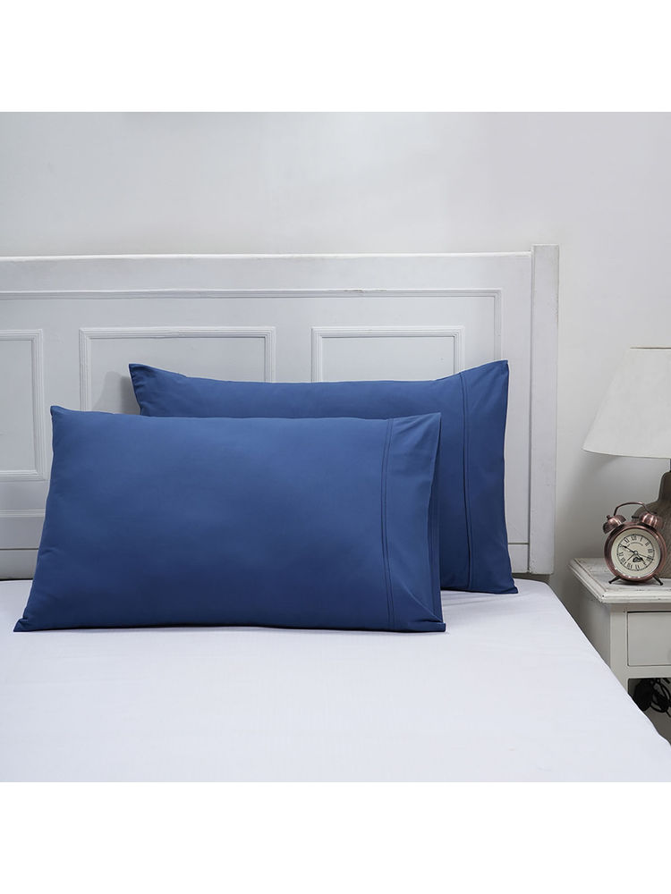 Maspar Colorart Eden 110 GSM Cotton Solid Denim Blue Standard Pillow Case (Set of 2)-image-43