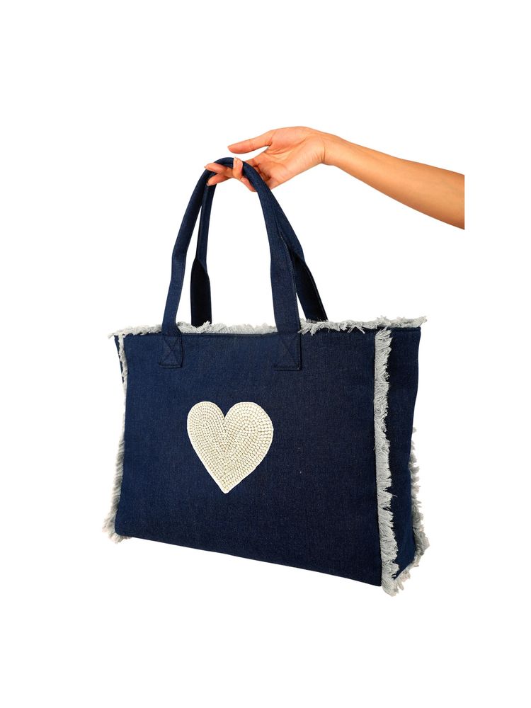 Earth Bags Amor Pearl Fringe Tote Bag Denim-image-20