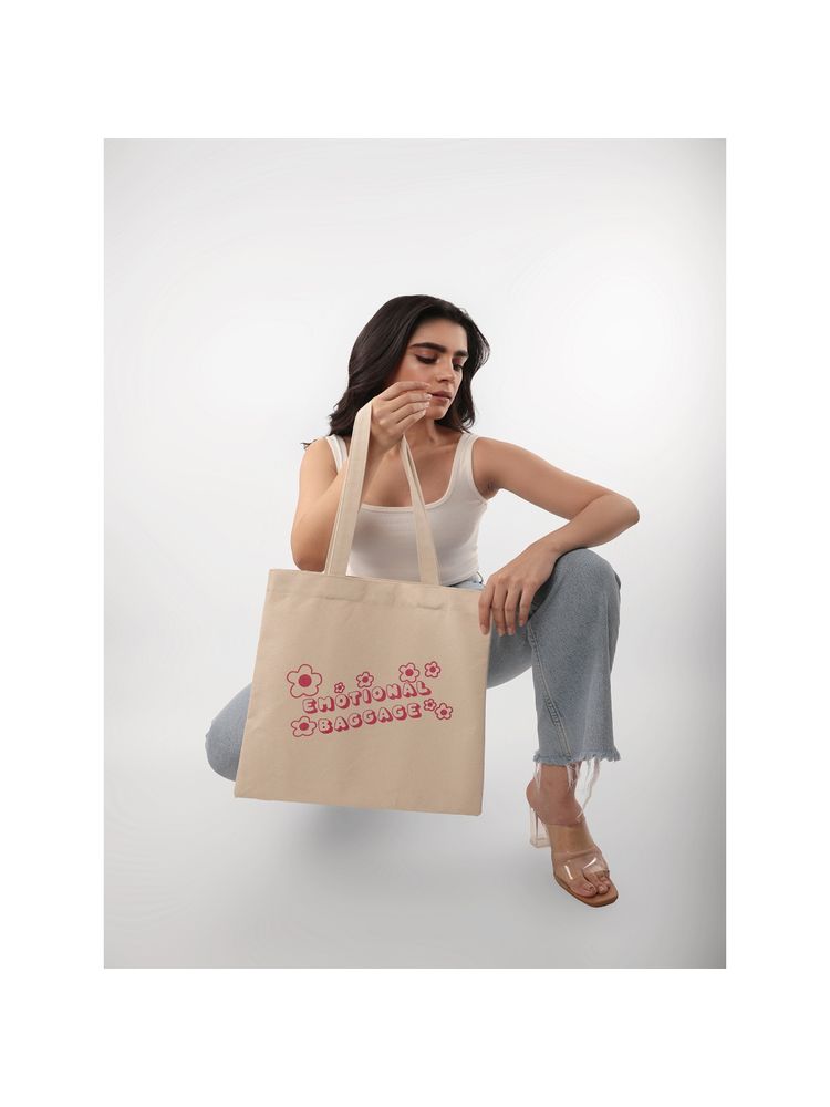 Earth Bags Emotional Baggage Cotton Tote Bag Beige-image-18