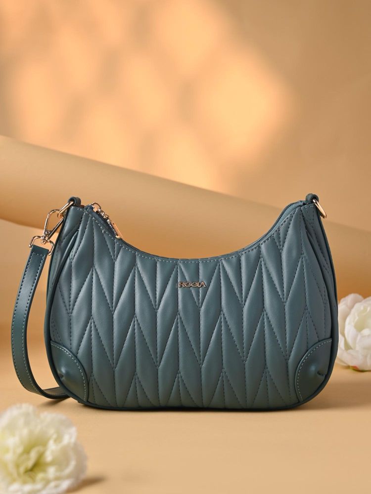 ROCIA By Regal Green Women Quilted Shoulder Bag with Detachable Strap-image-49