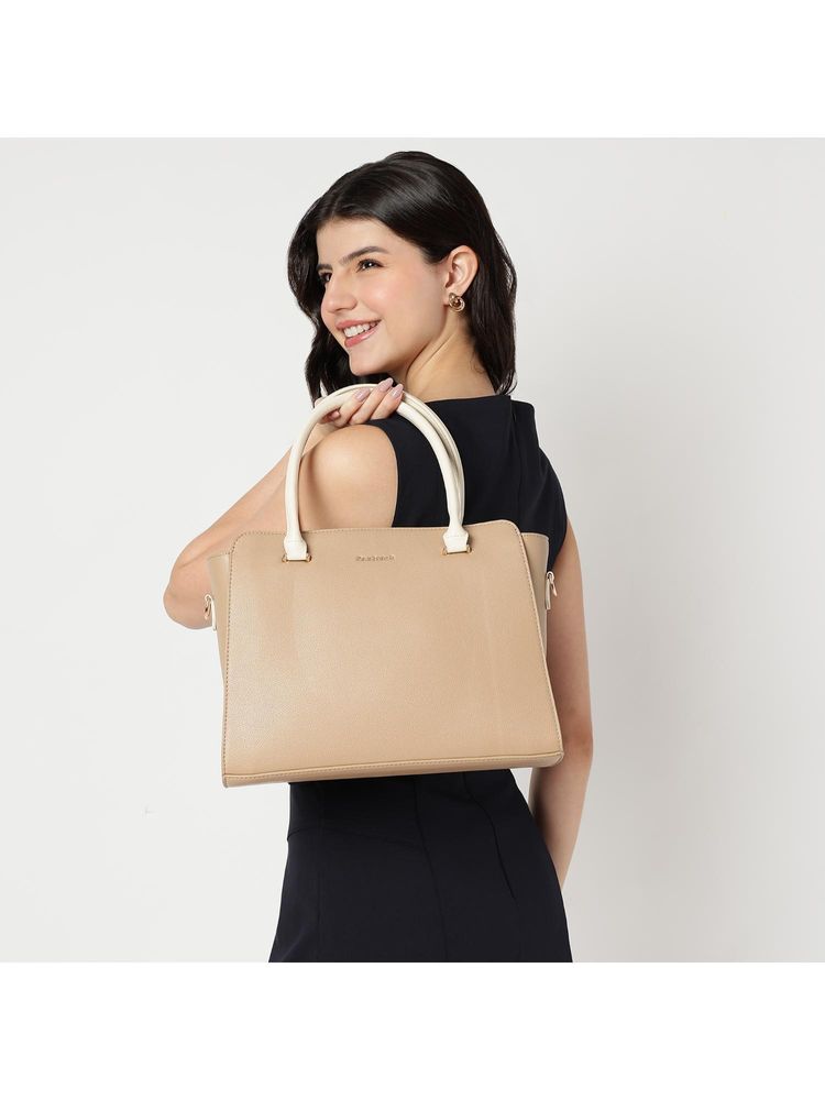 Fastrack Pebbleedge Beige Satchel Bag with Detachable Strap for Women-image-28
