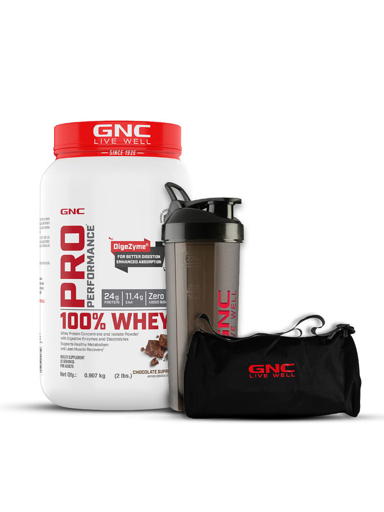 GNC Gym Starter Pack - Whey Protein Powder (Chocolate), Gym Bag & Plastic Shaker-picture-0