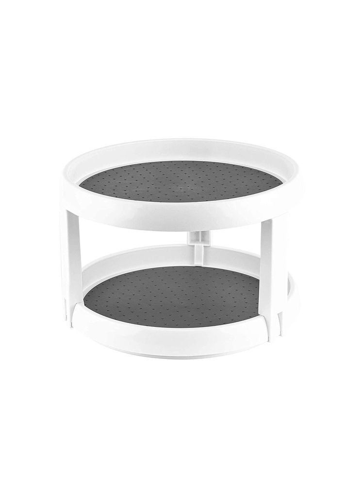 House of Quirk Table Mount Cabinet 2 Tier 360 Degree Rotating Floating Shelves Spice Rack- White-image-3