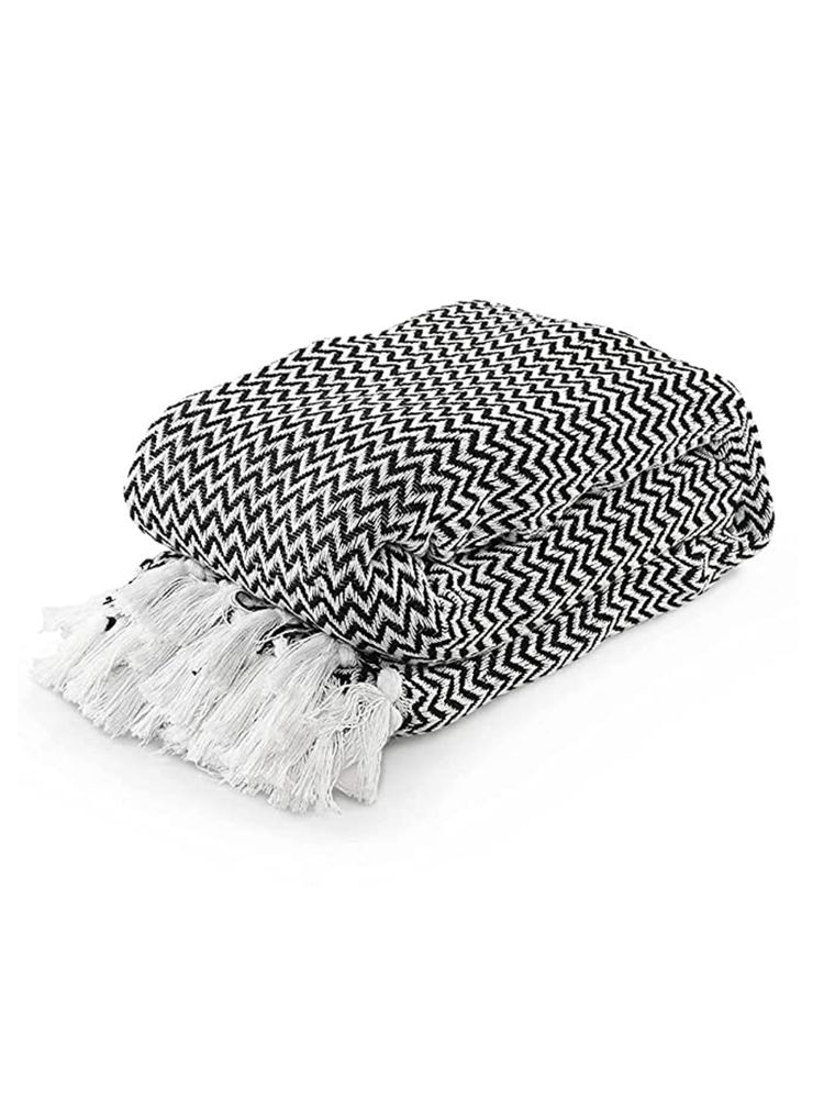 Sashaa World Chevron Sofa Throw with Tassels in Black Color-picture-20