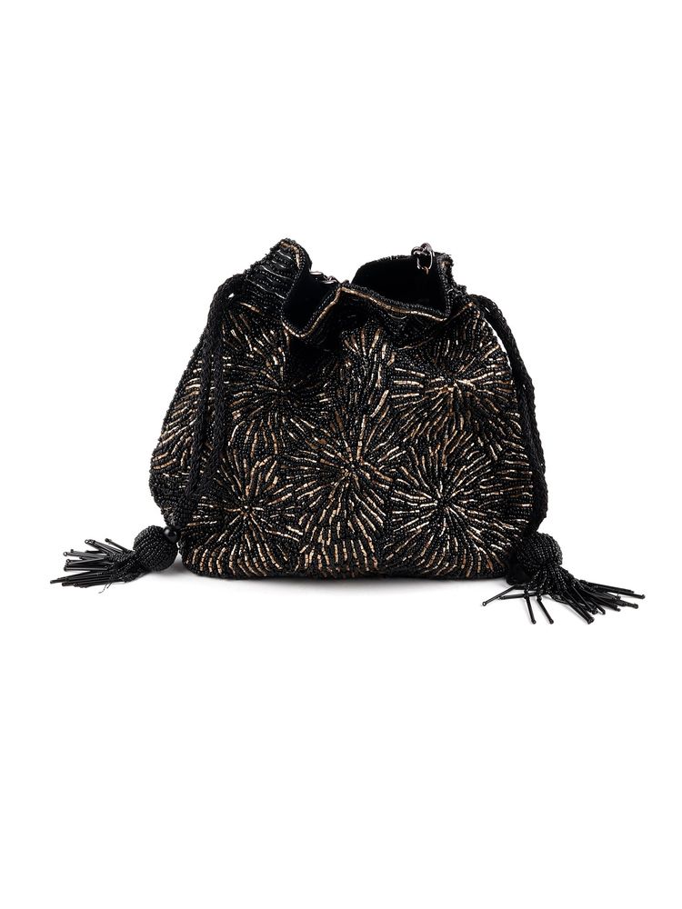 Odette Pleasing Black Tassel Potli Handbag-picture-15