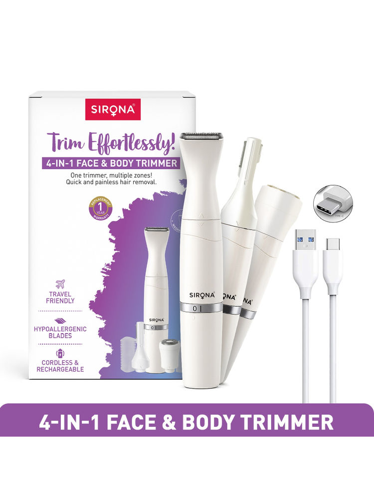 Sirona 4-In-1 Face & Body Trimmer for Women, Cordless & Rechargeable