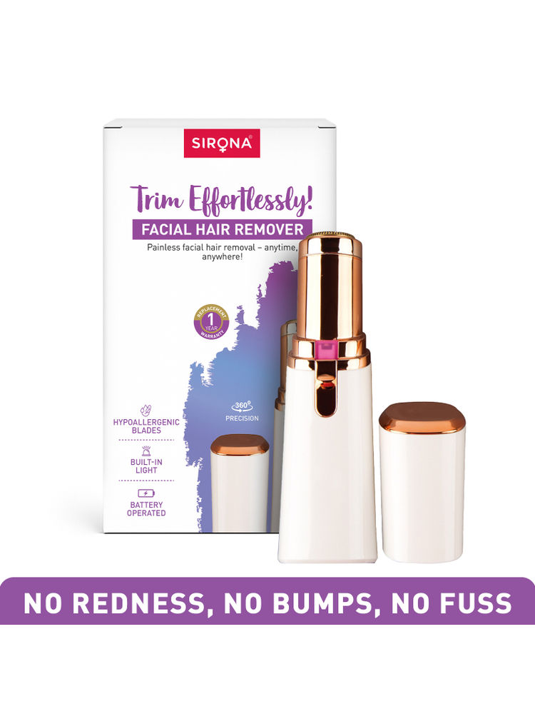 Sirona Battery Operated Mini Facial Hair Remover Trimmer with Built-In Light, 360 Precision Head