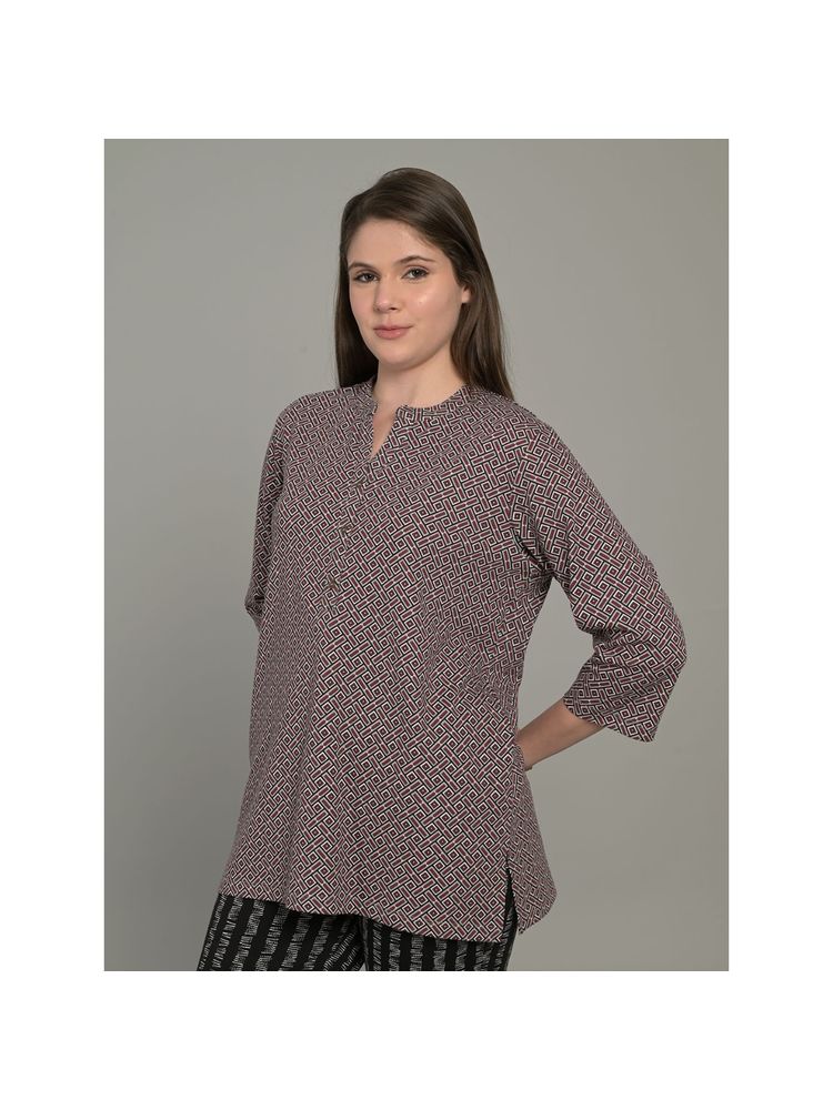 MAYSIXTY Women Pure Soft Cotton Printed Mandarin Neck Top-picture-17