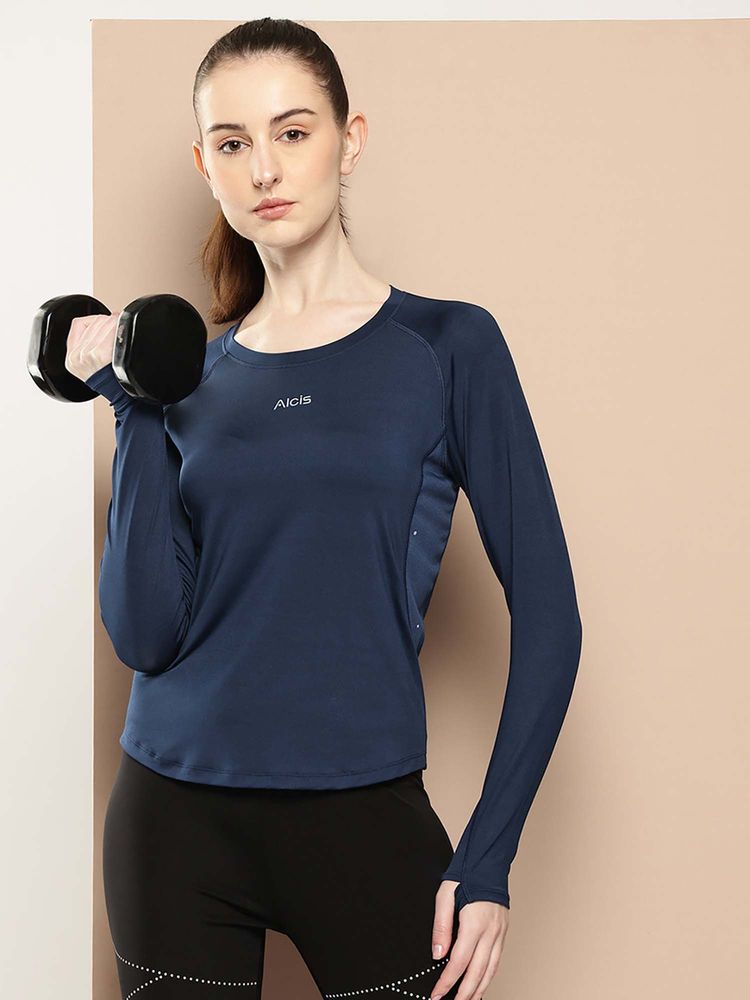 Alcis Navy Blue Slim Fit Pull On Round Neck T-Shirt-image-31