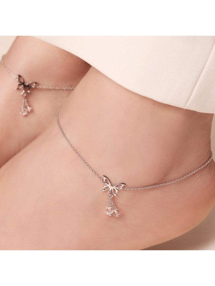 Zavya Fluttering Butterfly Dreams Rhodium-Plated 925 Sterling Silver Anklet- Pair-picture-31