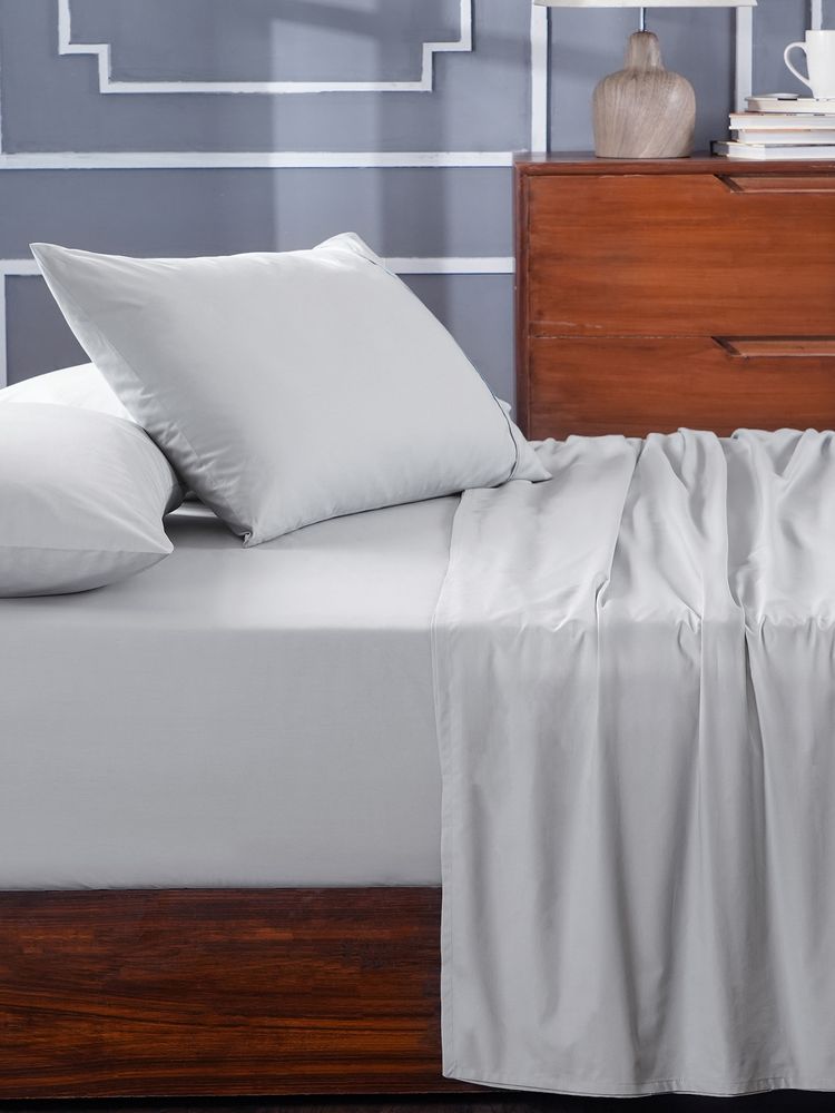 Maspar Slumber Plain Easy Care Percale 100% Cotton Tracing Grey Crisp Bed Sheet-image-22