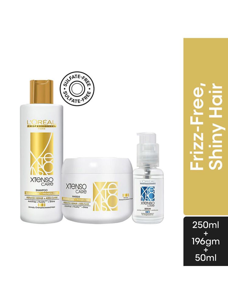L'Oreal Professionnel Xtenso Care Sulfate Free Shampoo & Masque & Serum Combo For Frizz-Free Hair