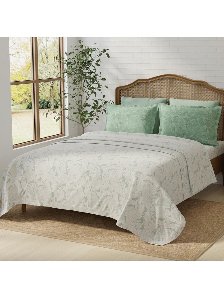 Layers Pristine 100% Cotton 180 TC Green & White King Bedsheet with 2 Pillow Covers-picture-18