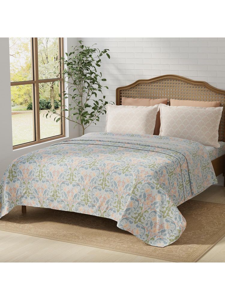 Layers Pristine 100% Cotton 180 TC Blue Floral King Bedsheet with 2 Pillow Covers-picture-18
