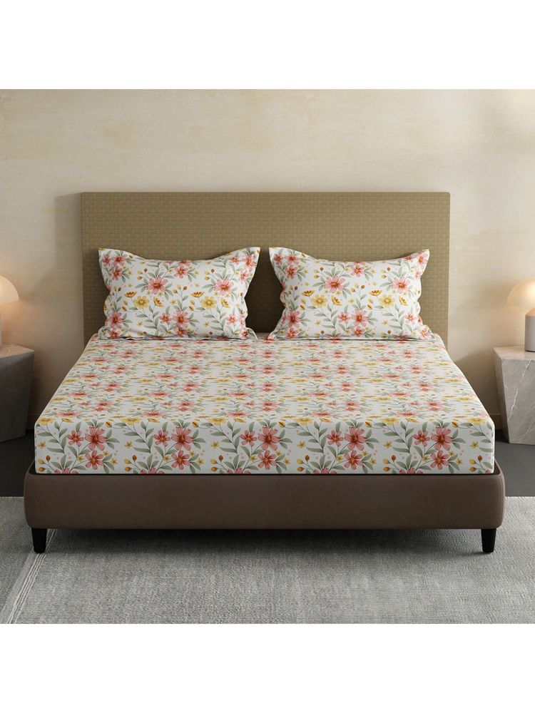 Layers Lumina Floret 100% Cotton 144 TC Multi-Color Floral King Bedsheet with 2 Pillow Covers-image-46
