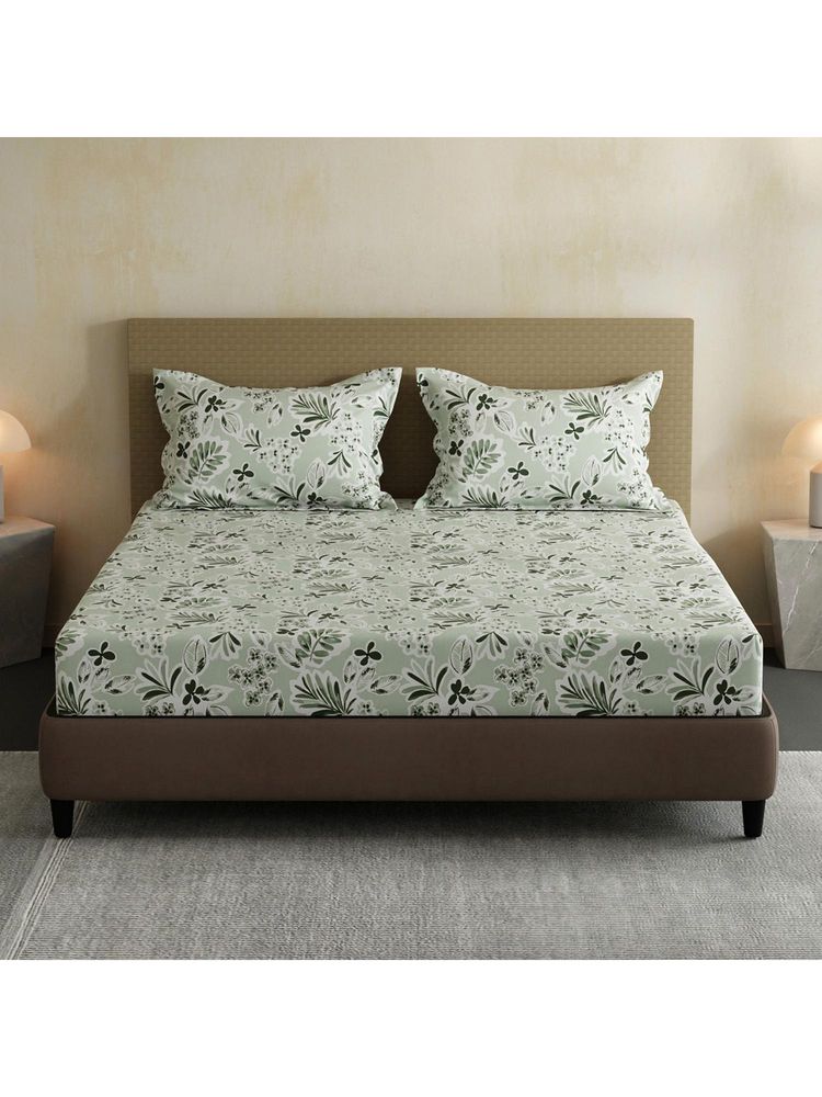 Layers Lumina Floret 100% Cotton 144 TC Grey Floral Double Bedsheet with 2 Pillow Covers-image-19