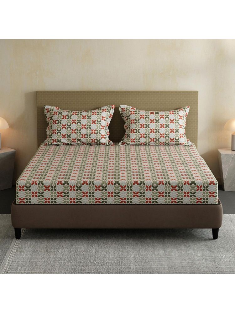 Layers Lumina Floret 100% Cotton 144 TC Multi-Color Geometric Double Bedsheet with 2 Pillow Covers-image-28