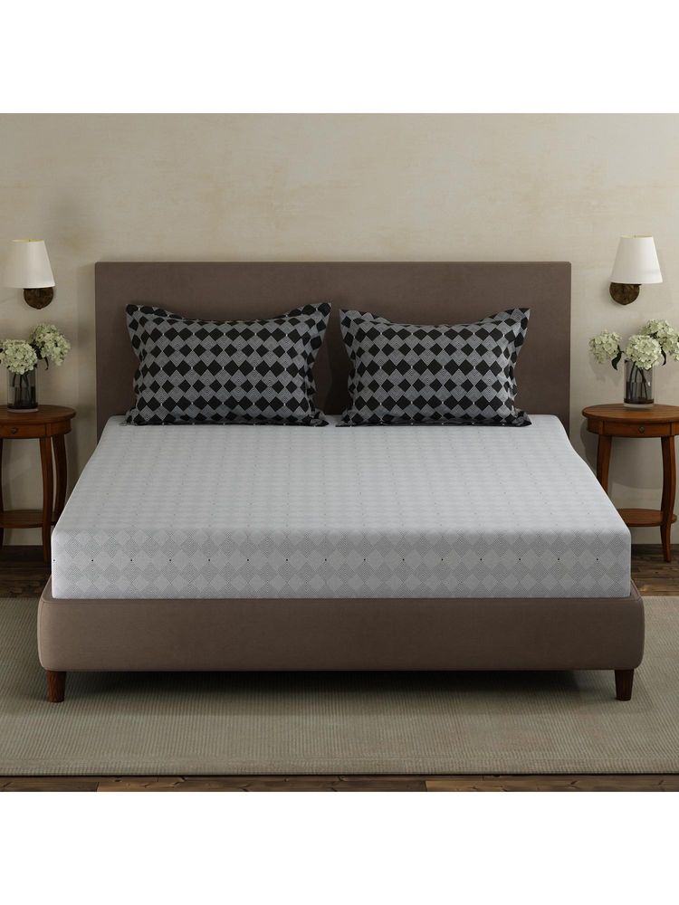 Layers Forever 100% Cotton 120 TC Grey Geometric Double Bedsheet with 2 Pillow Covers-image-21