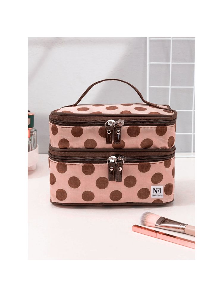 NFI Essentials Portable Polka Dots Cosmetics Pouch Double Layer Dual Zipper Peach-picture-12