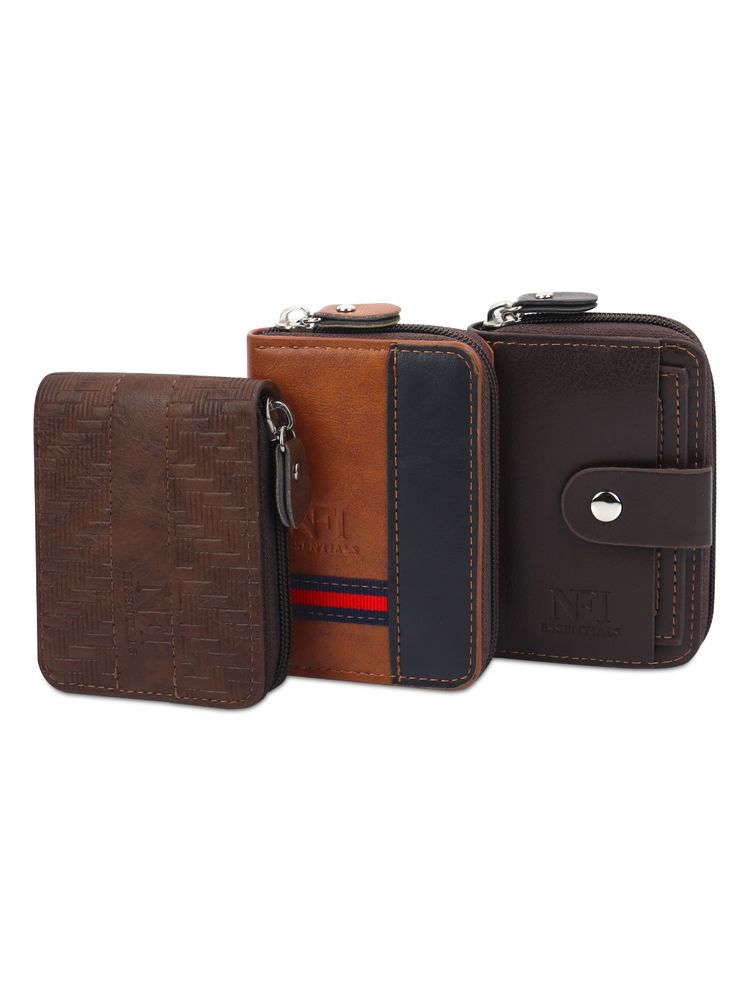 NFI Essentials PU Leather 11 Slots Card Holder for Men and Women Multi-Colour (Pack of 3)