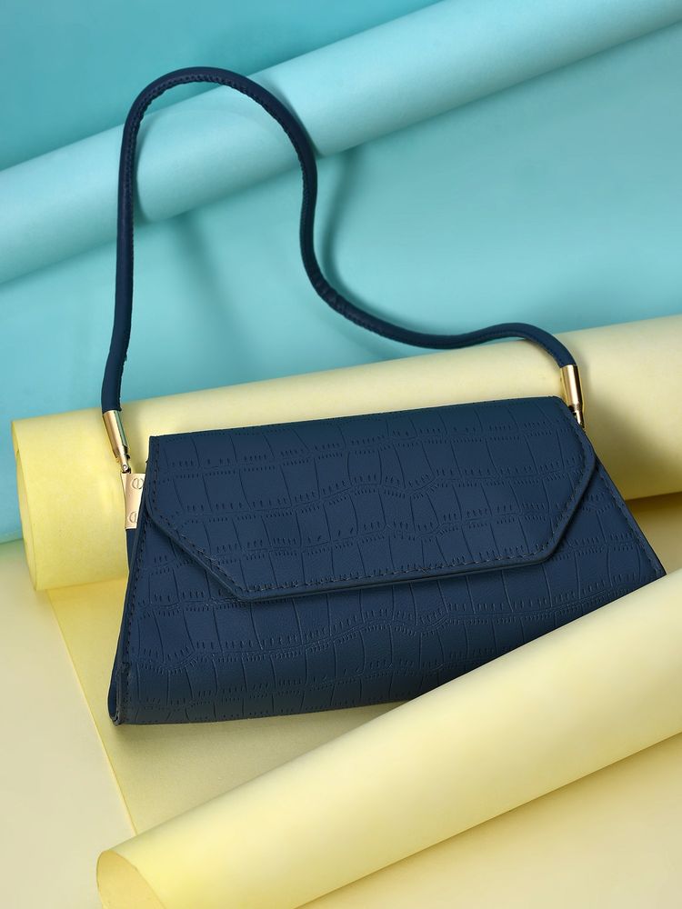 Haute Sauce Blue Textured Purse Clutch with Magnet Lock